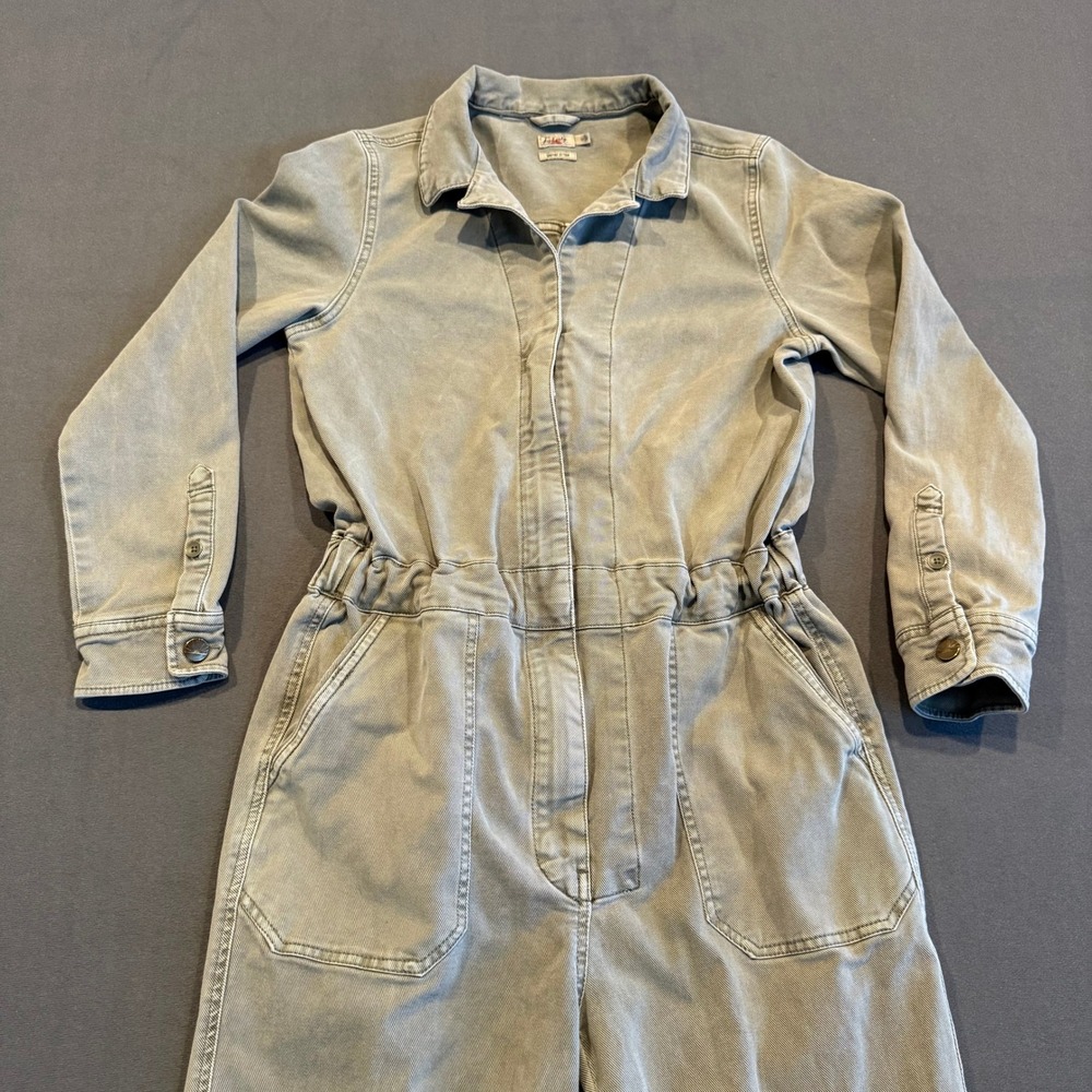 Faherty Women's Utility Jumpsuit M Sage Green Khaki Cinch Waist Long Sleeve - Picture 11 of 16